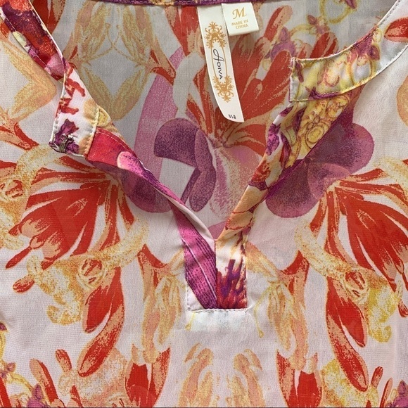 Adiva | Round Neck Semi Sheer 3/4 Sleeve Floral Pullover Blouse Top M - Picture 5 of 13